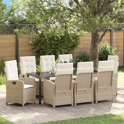 Trädgårdsmöbelset med kudde 9 pcs Beige konstrotting