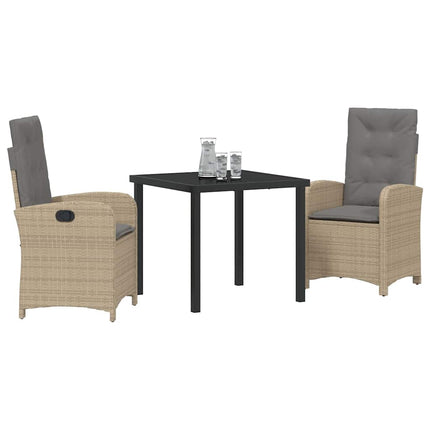 Trädgårdsmöbelset med kudde 3 pcs Beige konstrotting