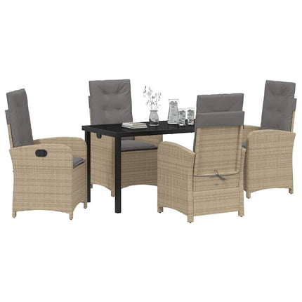 Trädgårdsmöbelset med kudde 5 pcs Beige konstrotting