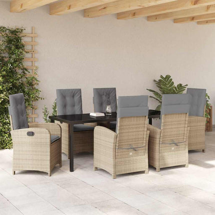 Trädgårdsmöbelset med kudde 7 pcs Beige konstrotting
