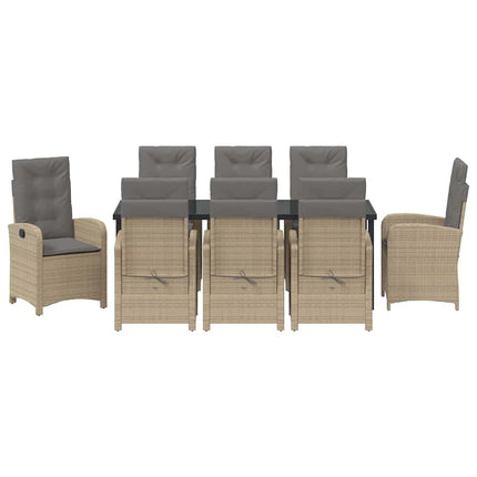 Trädgårdsmöbelset med kudde 9 pcs Beige konstrotting