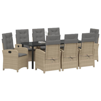 Trädgårdsmöbelset med kudde 9 pcs Beige konstrotting