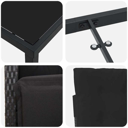 Trädgårdsmöbelset med kudde 5 pcs Svart konstrotting
