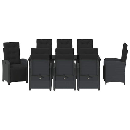 Trädgårdsmöbelset med kudde 9 pcs Svart konstrotting