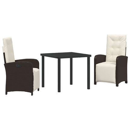 Trädgårdsmöbelset med kudde 3 pcs Brun konstrotting