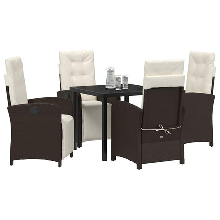Trädgårdsmöbelset med kudde 5 pcs Brun konstrotting