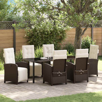 Trädgårdsmöbelset med kudde 7 pcs Brun konstrotting