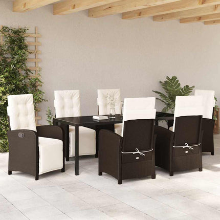 Trädgårdsmöbelset med kudde 7 pcs Brun konstrotting