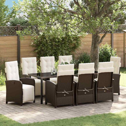 Trädgårdsmöbelset med kudde 9 pcs Brun konstrotting