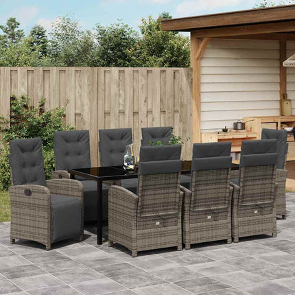 Trädgårdsmöbelset med kudde 9 pcs Grå konstrotting
