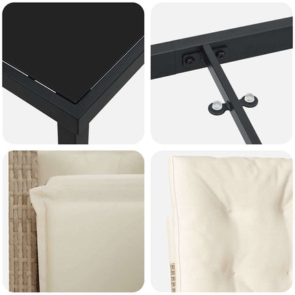 Trädgårdsmöbelset med kudde 7 pcs Beige konstrotting
