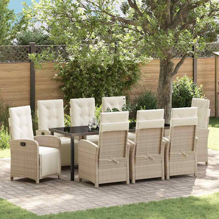 Trädgårdsmöbelset med kudde 9 pcs Beige konstrotting