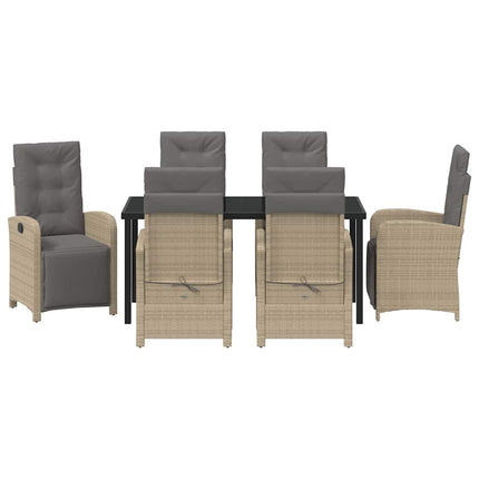 Trädgårdsmöbelset med kudde 7 pcs Beige konstrotting