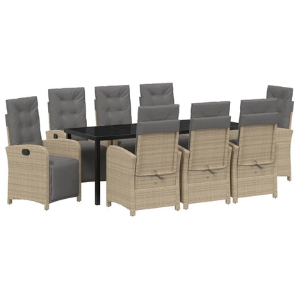 Trädgårdsmöbelset med kudde 9 pcs Beige konstrotting