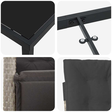 Trädgårdsmöbelset med kudde 3 pcs Ljusgrå konstrotting