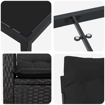 Trädgårdsmöbelset med kudde 3 pcs Svart konstrotting