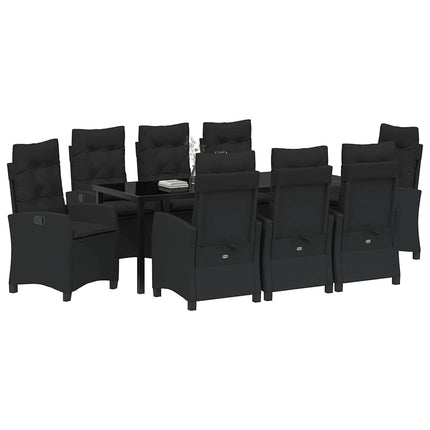 Trädgårdsmöbelset med kudde 9 pcs Svart konstrotting