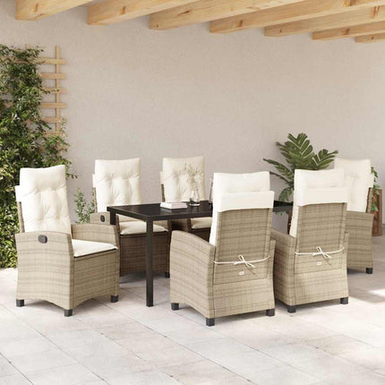 Trädgårdsmöbelset med kudde 7 pcs Beige konstrotting