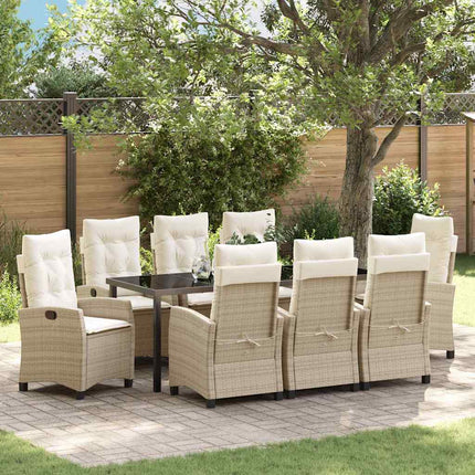 Trädgårdsmöbelset med kudde 9 pcs Beige konstrotting