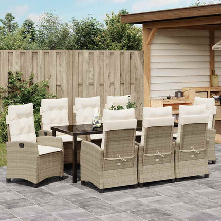 Trädgårdsmöbelset med kudde 9 pcs Beige konstrotting