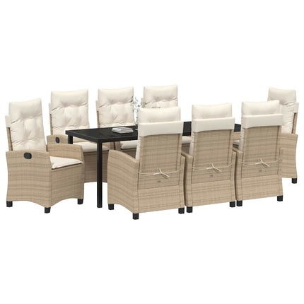 Trädgårdsmöbelset med kudde 9 pcs Beige konstrotting