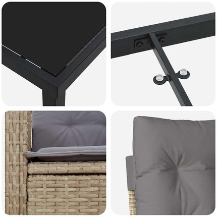 Trädgårdsmöbelset med kudde 3 pcs Beige konstrotting