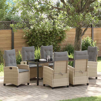 Trädgårdsmöbelset med kudde 7 pcs Beige konstrotting