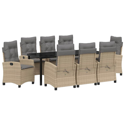 Trädgårdsmöbelset med kudde 9 pcs Beige konstrotting