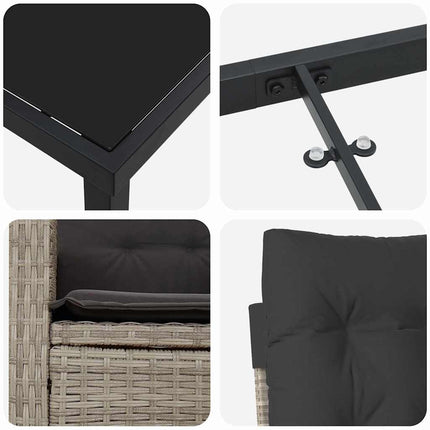 Trädgårdsmöbelset med kudde 9 pcs Ljusgrå konstrotting