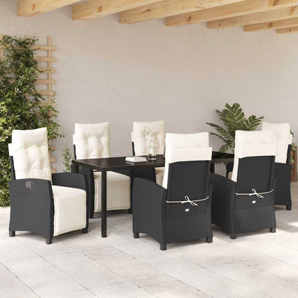 Trädgårdsmöbelset med kudde 7 pcs Svart konstrotting