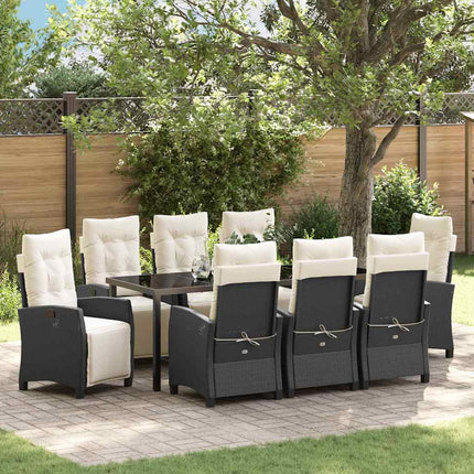 Trädgårdsmöbelset med kudde 9 pcs Svart konstrotting