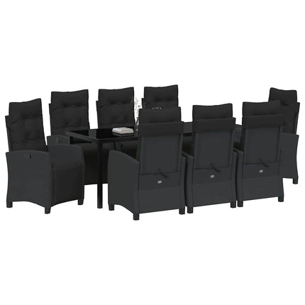 Trädgårdsmöbelset med kudde 9 pcs Svart konstrotting