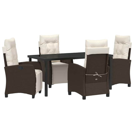 Trädgårdsmöbelset med kudde 5 pcs Brun konstrotting
