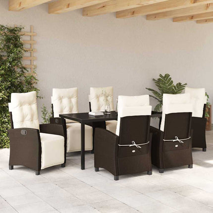 Trädgårdsmöbelset med kudde 7 pcs Brun konstrotting