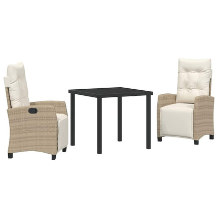 Trädgårdsmöbelset med kudde 3 pcs Beige konstrotting