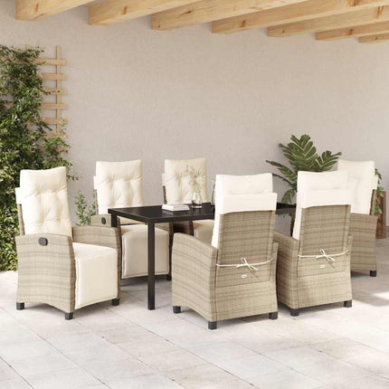 Trädgårdsmöbelset med kudde 7 pcs Beige konstrotting