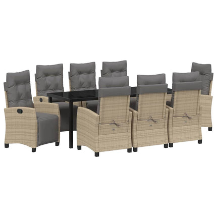 Trädgårdsmöbelset med kudde 9 pcs Beige konstrotting
