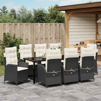 Trädgårdsmöbelset med kudde 9 pcs Svart konstrotting