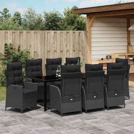 Trädgårdsmöbelset med kudde 9 pcs Svart konstrotting