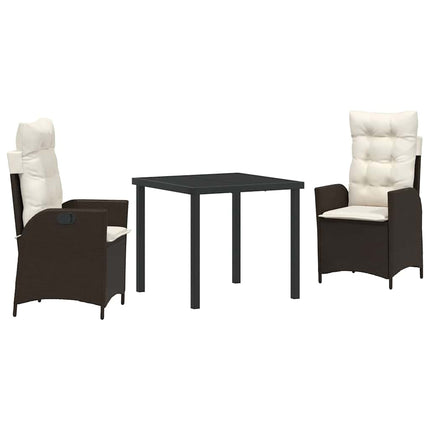 Trädgårdsmöbelset med kudde 3 pcs Brun konstrotting