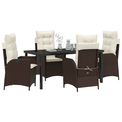 Trädgårdsmöbelset med kudde 5 pcs Brun konstrotting