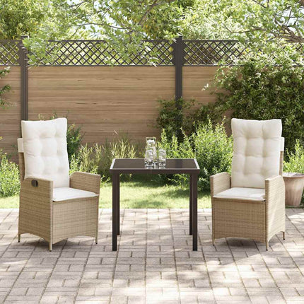 Trädgårdsmöbelset med kudde 3 pcs Beige konstrotting