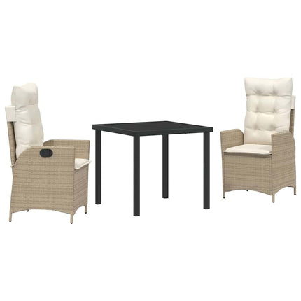 Trädgårdsmöbelset med kudde 3 pcs Beige konstrotting