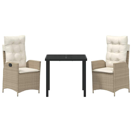 Trädgårdsmöbelset med kudde 3 pcs Beige konstrotting