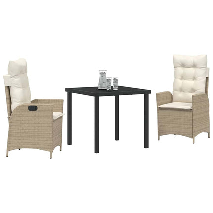 Trädgårdsmöbelset med kudde 3 pcs Beige konstrotting