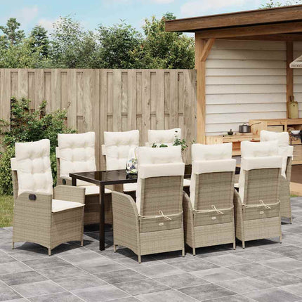 Trädgårdsmöbelset med kudde 9 pcs Beige konstrotting