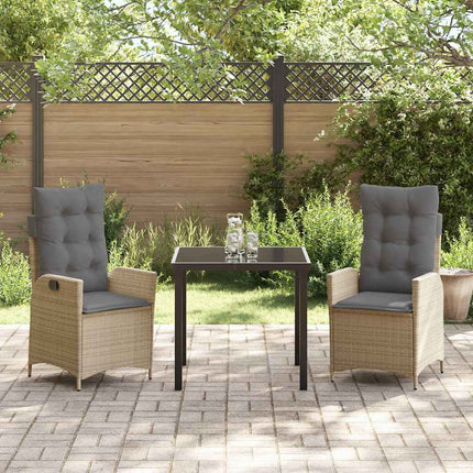 Trädgårdsmöbelset med kudde 3 pcs Beige konstrotting