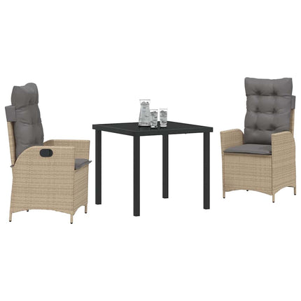 Trädgårdsmöbelset med kudde 3 pcs Beige konstrotting