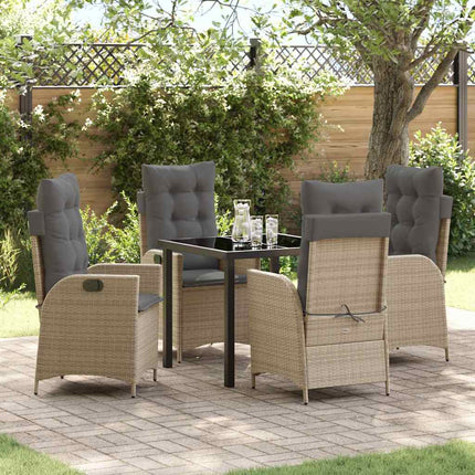Trädgårdsmöbelset med kudde 5 pcs Beige konstrotting