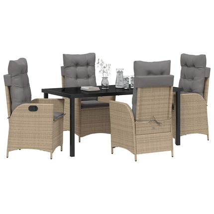 Trädgårdsmöbelset med kudde 5 pcs Beige konstrotting